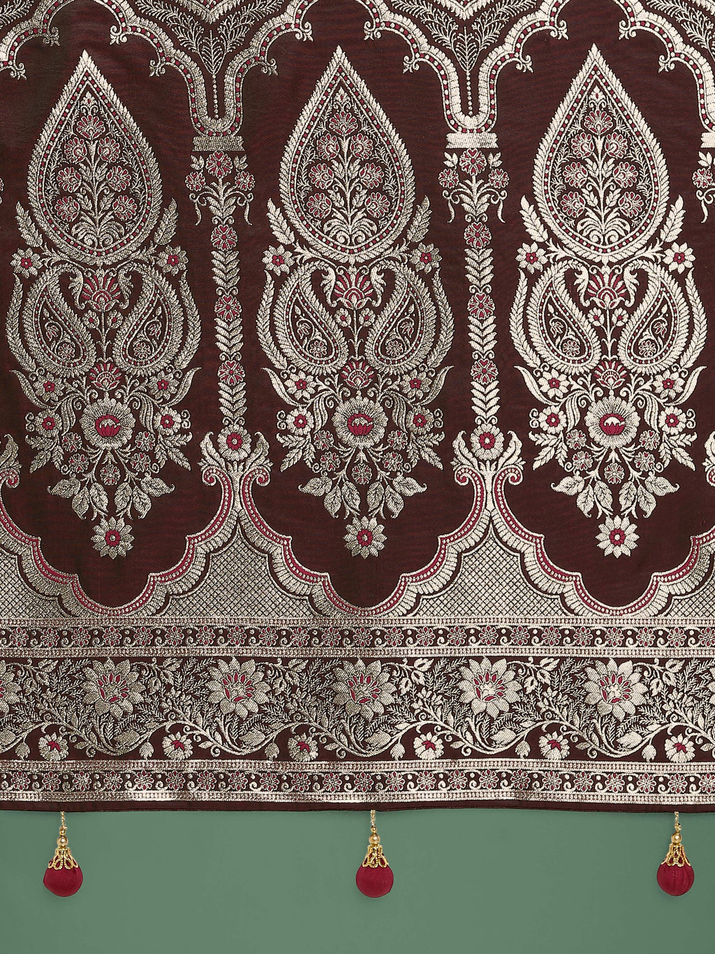 Monjolika Fashion Maroon Banarasi Satin Silk Saree with Intricate Zari Work with Rich Weaving Pattern | Grocsy
