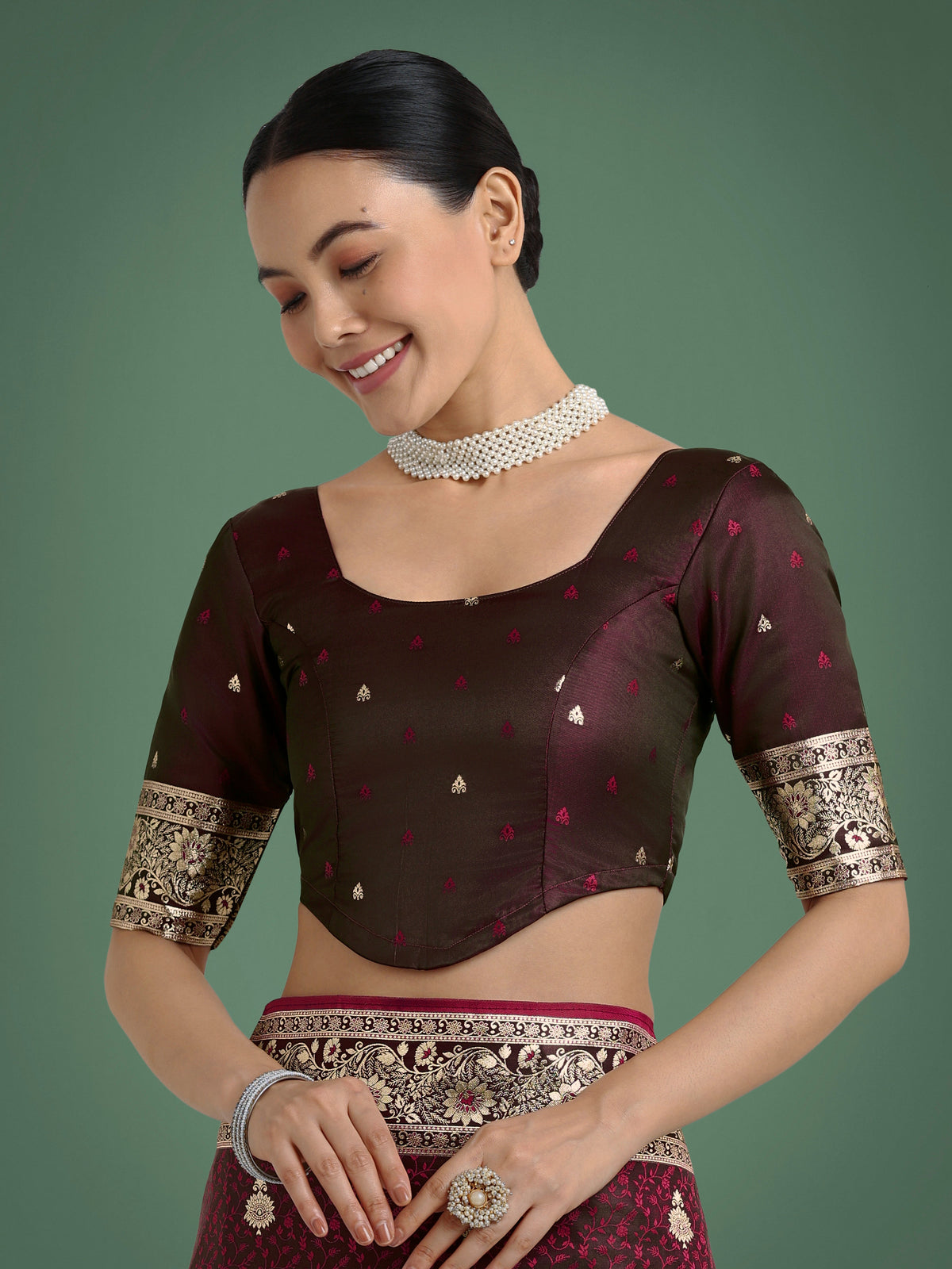 Monjolika Fashion Maroon Banarasi Satin Silk Saree with Intricate Zari Work with Rich Weaving Pattern | Grocsy