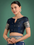 Monjolika Fashion Blue Banarasi Satin Silk Saree with Intricate Zari Work with Rich Weaving Pattern | Grocsy