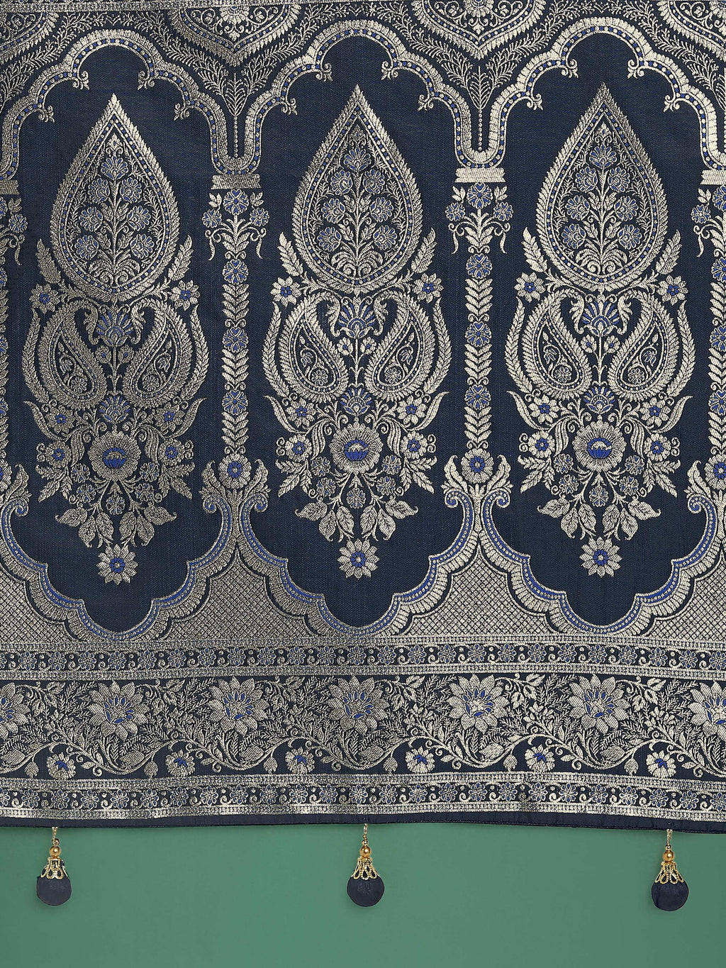 Monjolika Fashion Blue Banarasi Satin Silk Saree with Intricate Zari Work with Rich Weaving Pattern | Grocsy