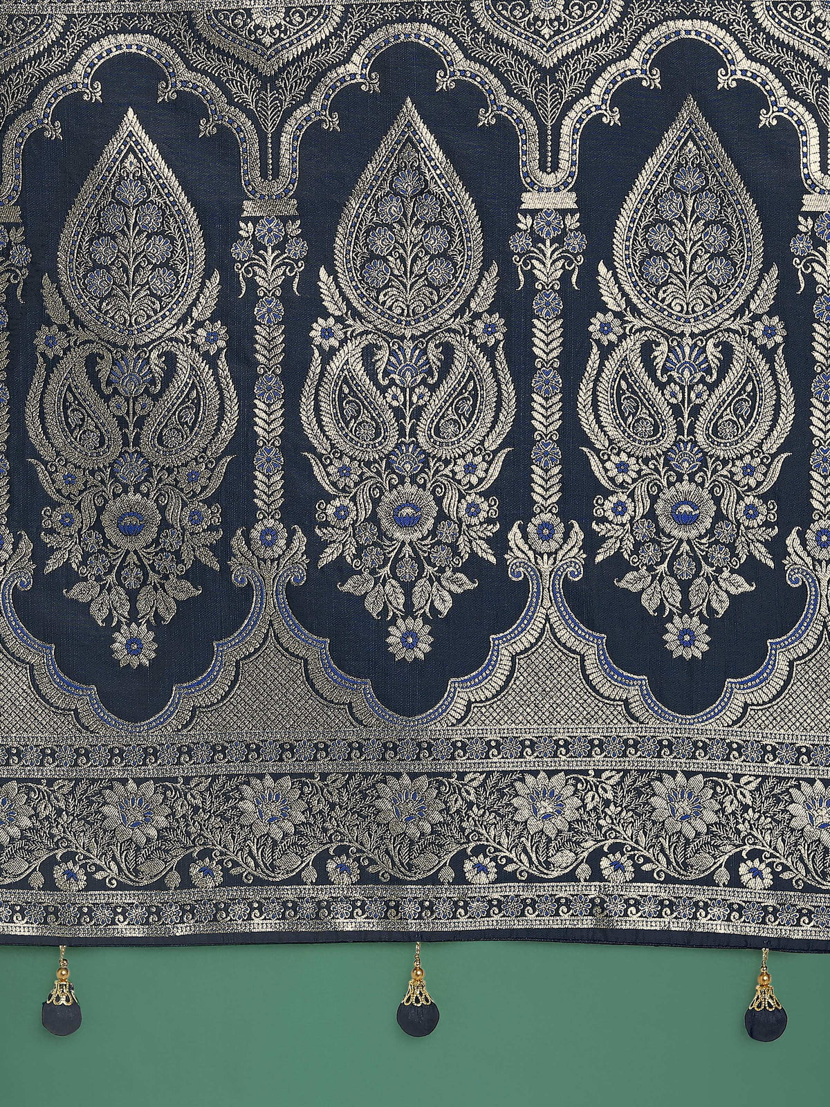 Monjolika Fashion Blue Banarasi Satin Silk Saree with Intricate Zari Work with Rich Weaving Pattern | Grocsy