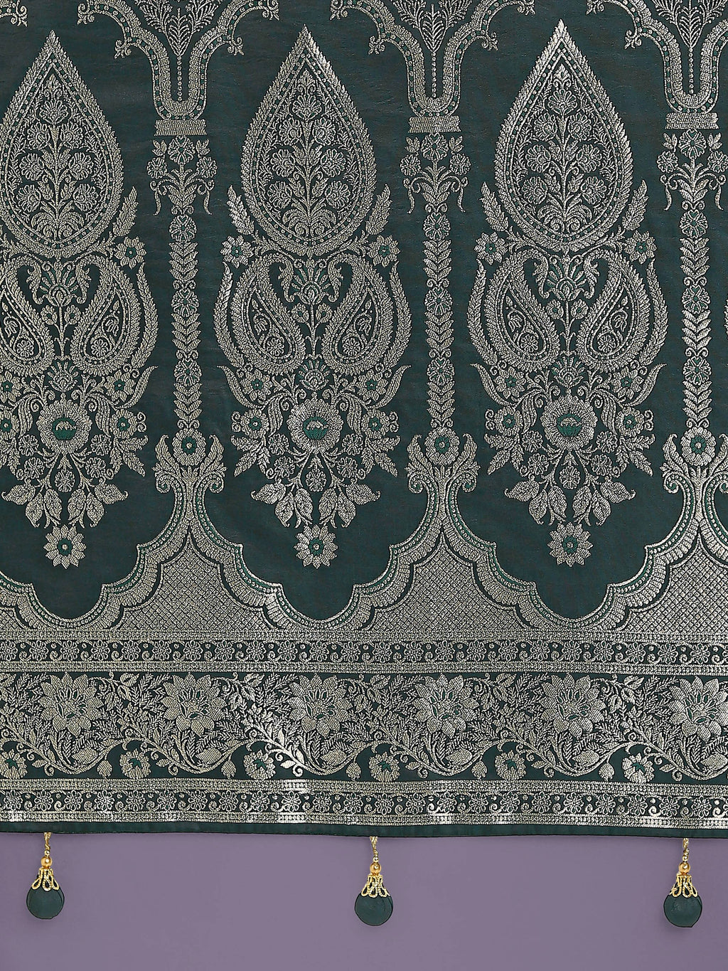 Monjolika Fashion Dark Green Banarasi Satin Silk Saree with Intricate Zari Work with Rich Weaving Pattern | Grocsy