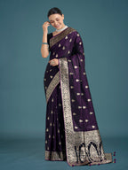 Monjolika Fashion Purple Banarasi Satin Silk Saree with Intricate Zari Work with Rich Weaving Pattern | Grocsy