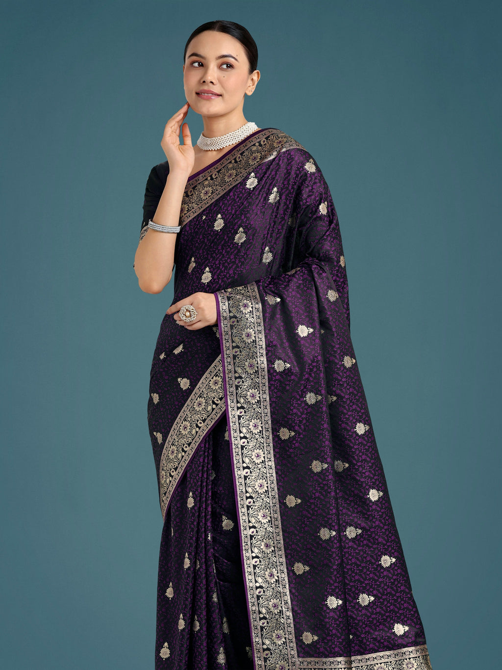 Monjolika Fashion Purple Banarasi Satin Silk Saree with Intricate Zari Work with Rich Weaving Pattern | Grocsy