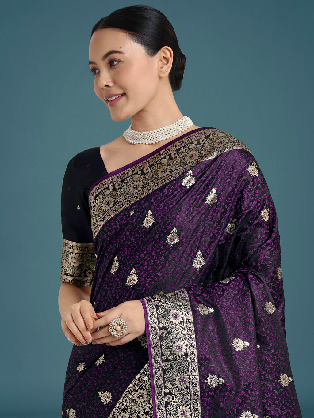 Monjolika Fashion Purple Banarasi Satin Silk Saree with Intricate Zari Work with Rich Weaving Pattern | Grocsy