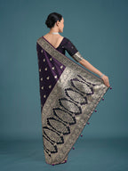 Monjolika Fashion Purple Banarasi Satin Silk Saree with Intricate Zari Work with Rich Weaving Pattern | Grocsy