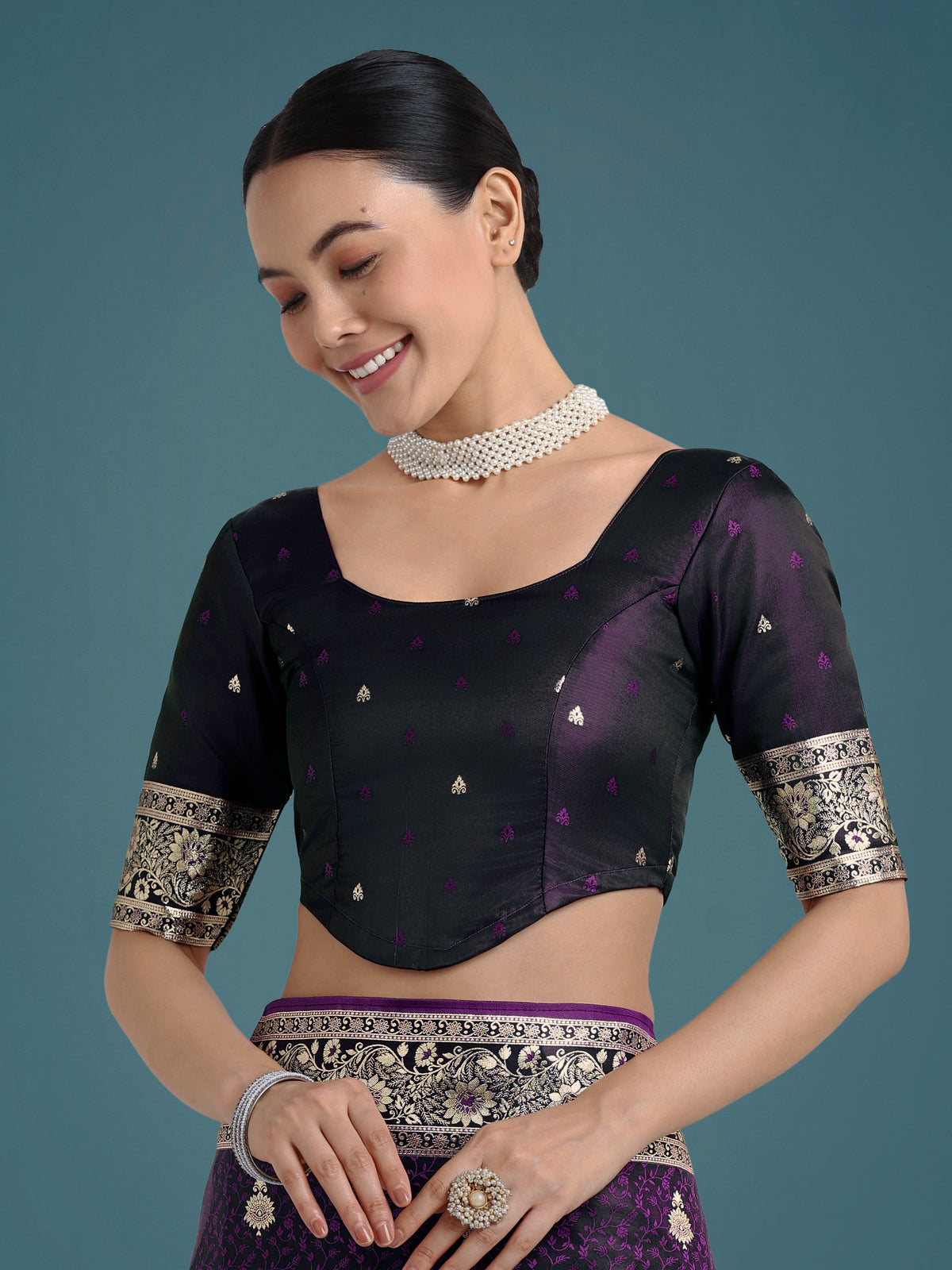 Monjolika Fashion Purple Banarasi Satin Silk Saree with Intricate Zari Work with Rich Weaving Pattern | Grocsy