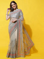 kasee Floral Embroidered Net Saree | Grocsy