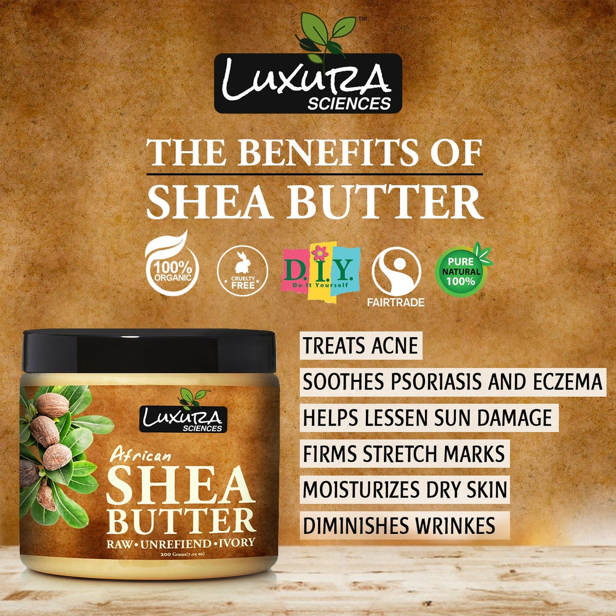 Luxura Sciences African Raw Shea Butter Unrefined Organic Ivory for Skin and Body | Grocsy