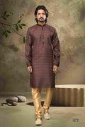 Raivat Ethnic Cotton Digital Print Pintux Work Kurta Pajama In Brown Colour | Grocsy