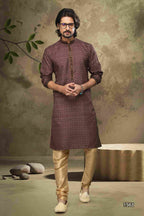 Raivat Ethnic Cotton Digital Print Pintux Work Kurta Pajama In Brown Colour | Grocsy