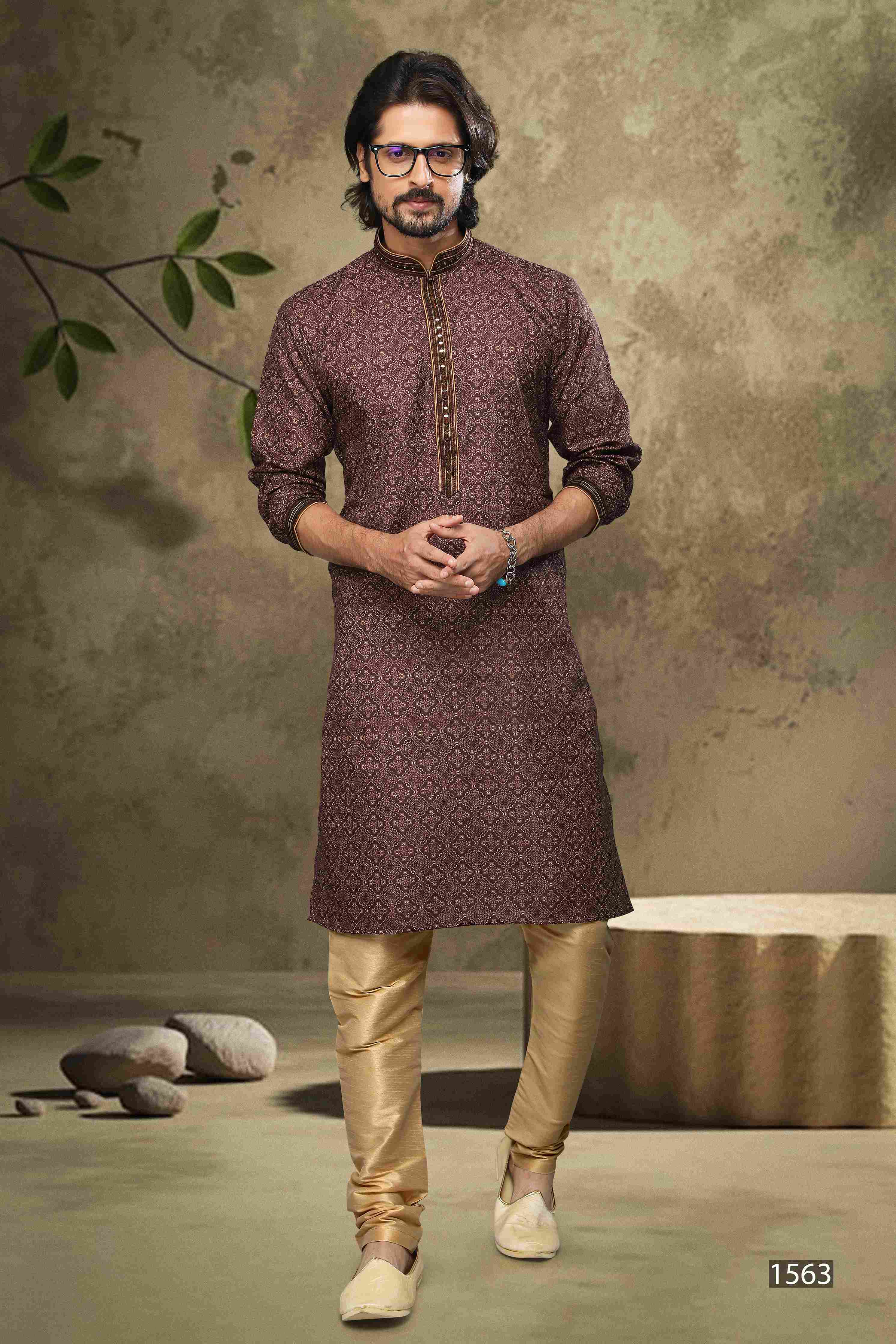 Raivat Ethnic Cotton Digital Print Pintux Work Kurta Pajama In Brown Colour | Grocsy