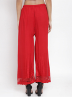 PAVONINE Red Color Aari Work Minar Design Rayon Fabric Shrarara | Grocsy