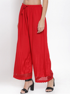 PAVONINE Red Color Aari Work Minar Design Rayon Fabric Shrarara | Grocsy