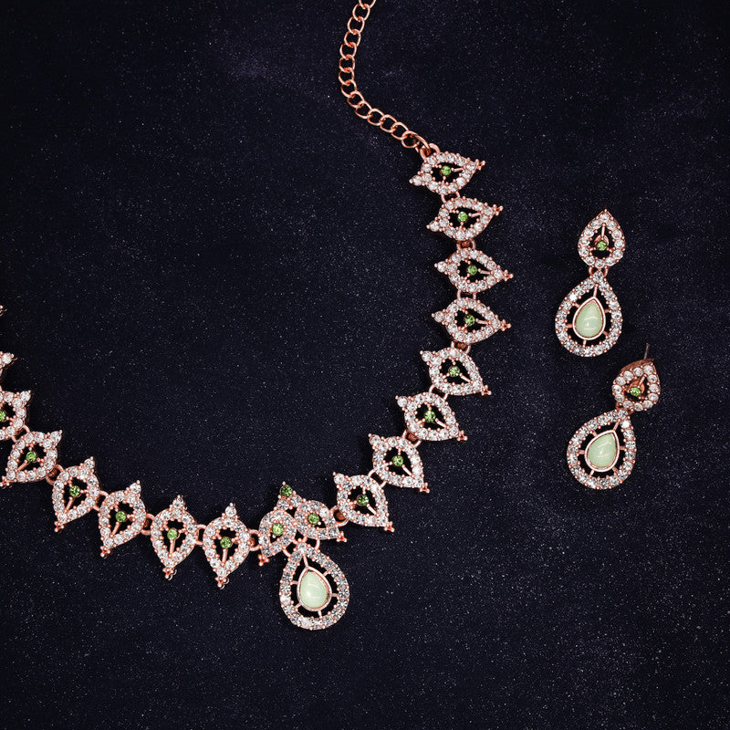 Tehzeeb Creations Sea Green Colour Ad Studded Necklace Jewellery Set With Matching Earrings For Women And Girls | Grocsy
