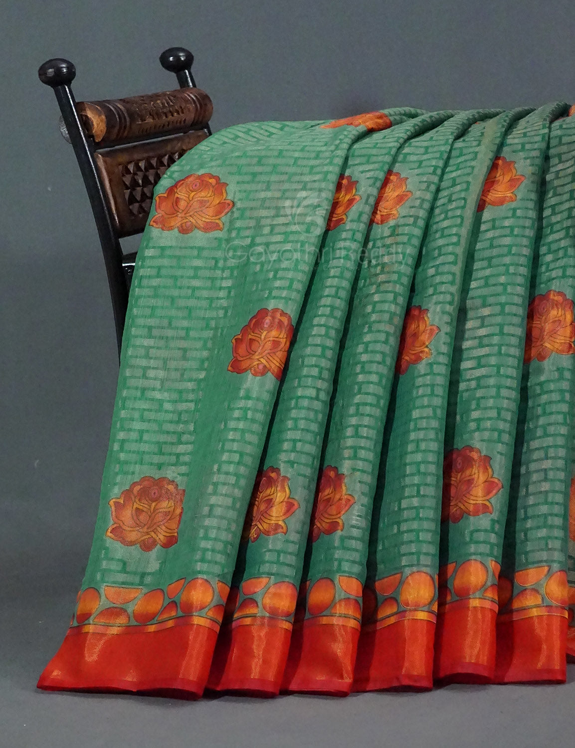 Sea Green Colour With Orange Blouse Cotton Brasso Saree By Gayathri Reddy Designer Studio | Grocsy