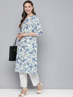 HERE&NOW Women Floral Printed Mandarin Collar Straight Kurta | Grocsy