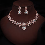 Tehzeeb Creations Sky Blue Colour Ad Studded Necklace Jewellery Set With Matching Earrings For Women And Girls | Grocsy