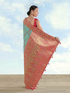 Monjolika Fashion Sky Blue Color Banarasi Tissue Silk Paithani Woven Saree | Grocsy