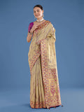 Monjolika Fashion Beige Color Banarasi Tissue Silk Paithani Woven Saree | Grocsy