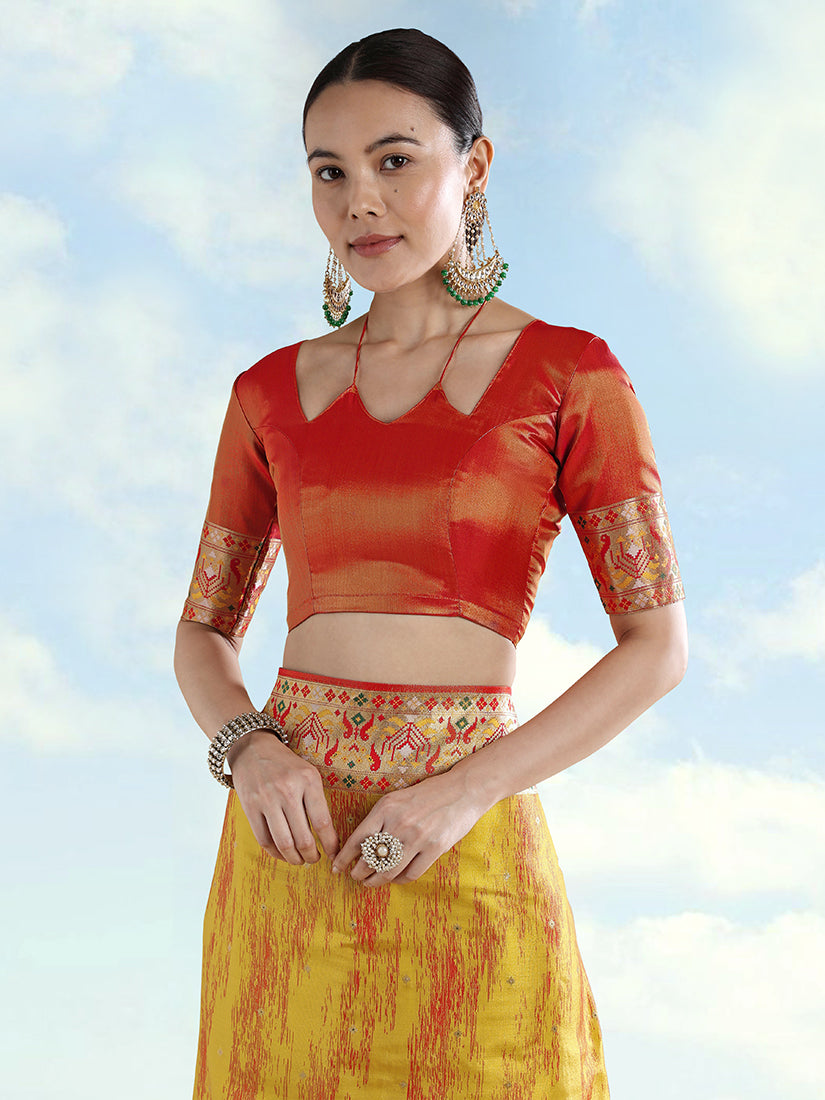 Monjolika Fashion Mustard Yellow Color Banarasi Tissue Silk Paithani Woven Saree | Grocsy
