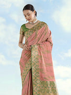 Monjolika Fashion Light Pink Color Banarasi Tissue Silk Paithani Woven Saree | Grocsy
