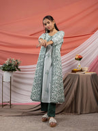 Yufta Green Floral Print Cotton A-Line Kurta Sets Add-On Jacket | Grocsy
