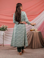 Yufta Green Floral Print Cotton A-Line Kurta Sets Add-On Jacket | Grocsy