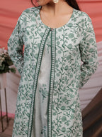 Yufta Green Floral Print Cotton A-Line Kurta Sets Add-On Jacket | Grocsy