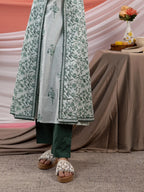 Yufta Green Floral Print Cotton A-Line Kurta Sets Add-On Jacket | Grocsy