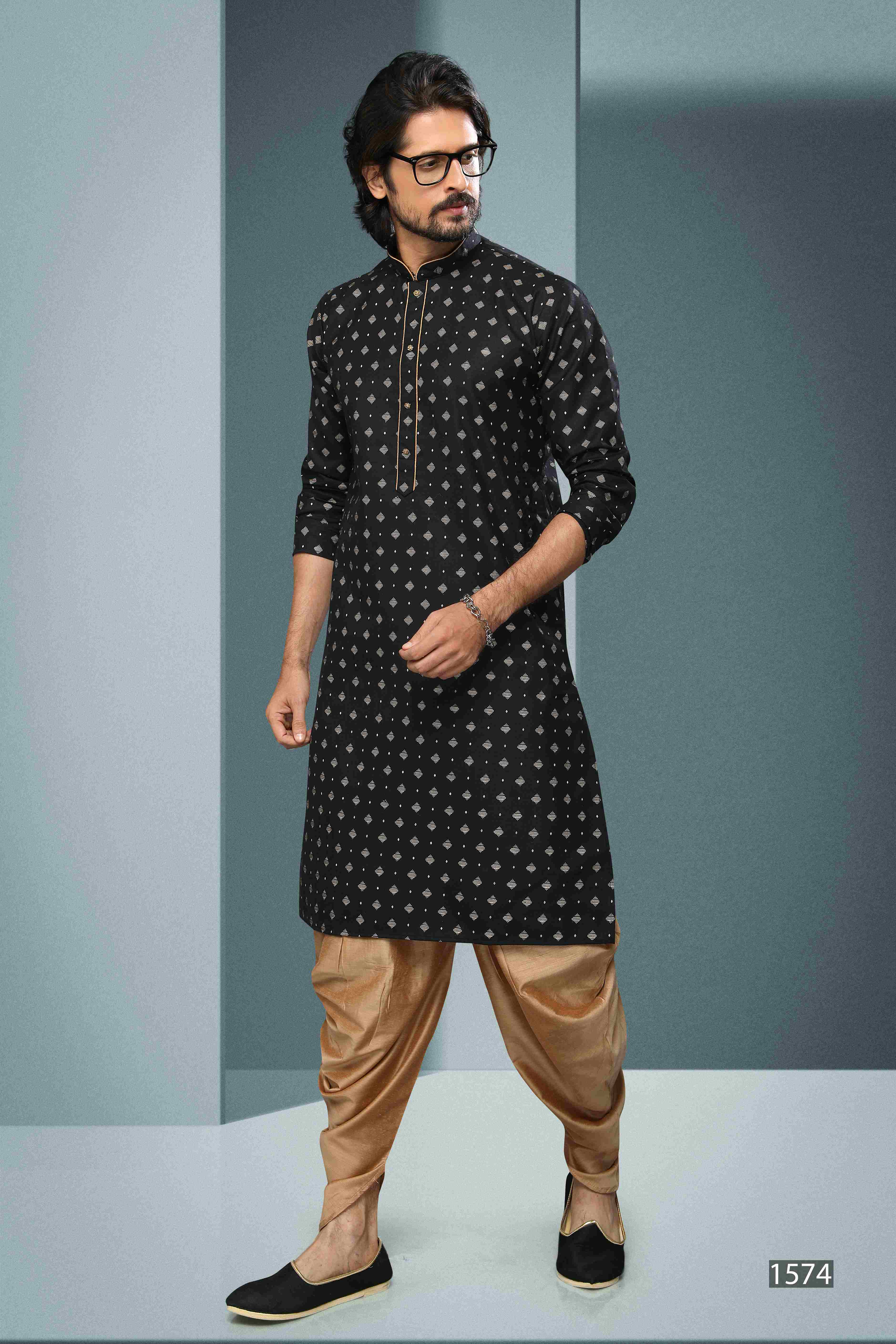 Raivat Ethnic Cotton Digital Print Kurta Pajama In Black Colour | Grocsy