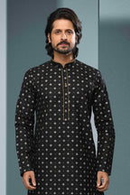Raivat Ethnic Cotton Digital Print Kurta Pajama In Black Colour | Grocsy