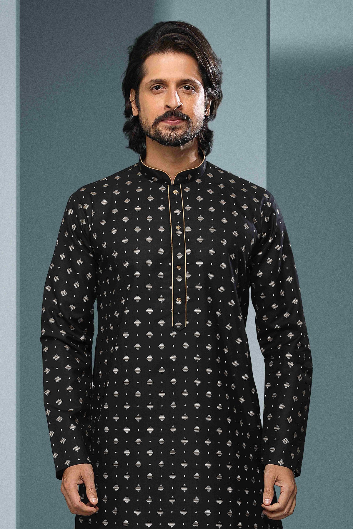 Raivat Ethnic Cotton Digital Print Kurta Pajama In Black Colour | Grocsy