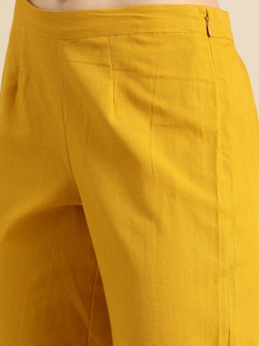 All About You Women Green Ethnic Motifs Printed Kurta with Mustard Yellow Trousers | Grocsy