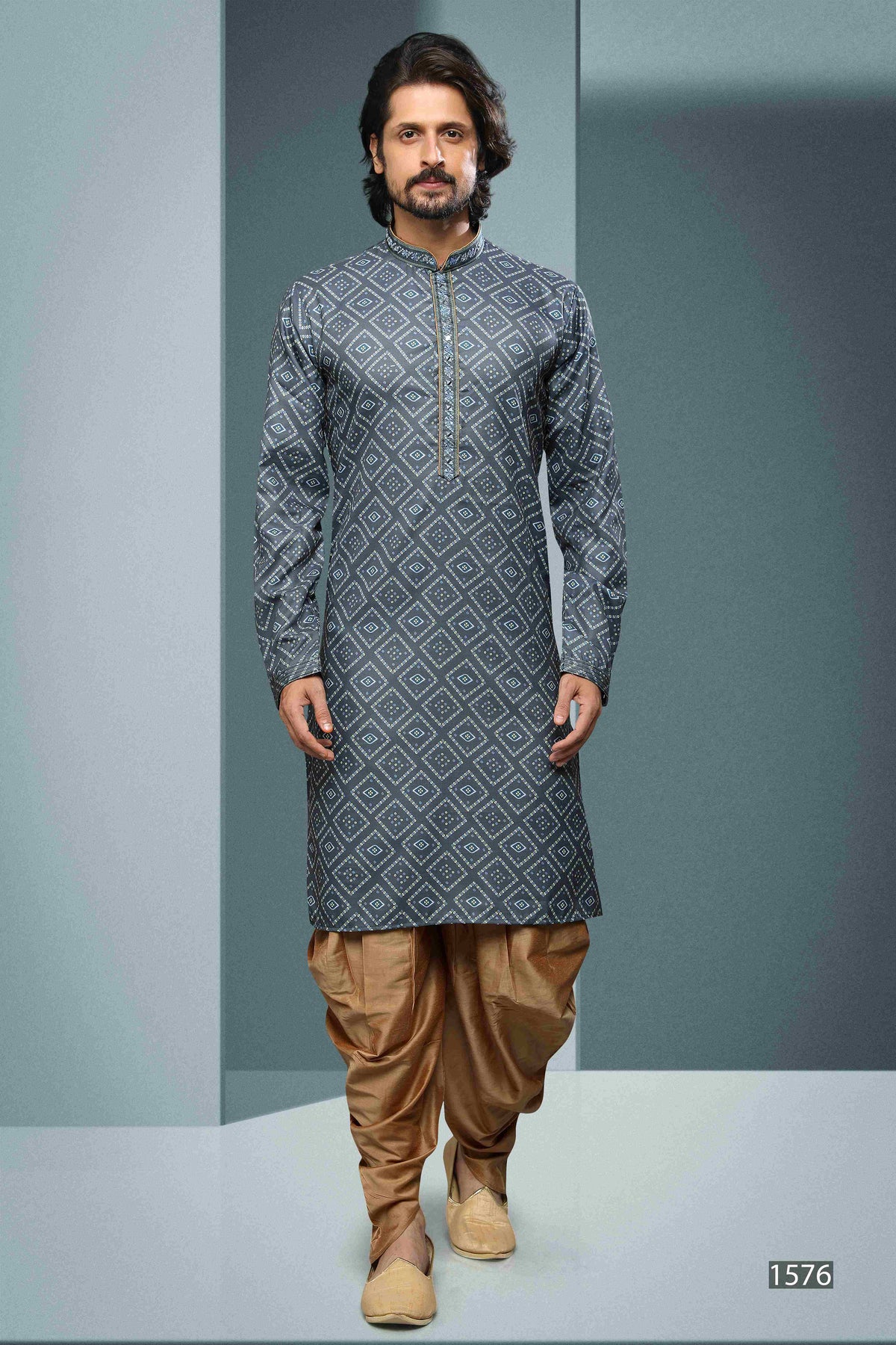 Raivat Ethnic Cotton Digital Print Mirror Work Kurta Pajama In Grey Colour | Grocsy