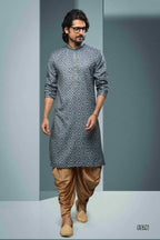 Raivat Ethnic Cotton Digital Print Mirror Work Kurta Pajama In Grey Colour | Grocsy