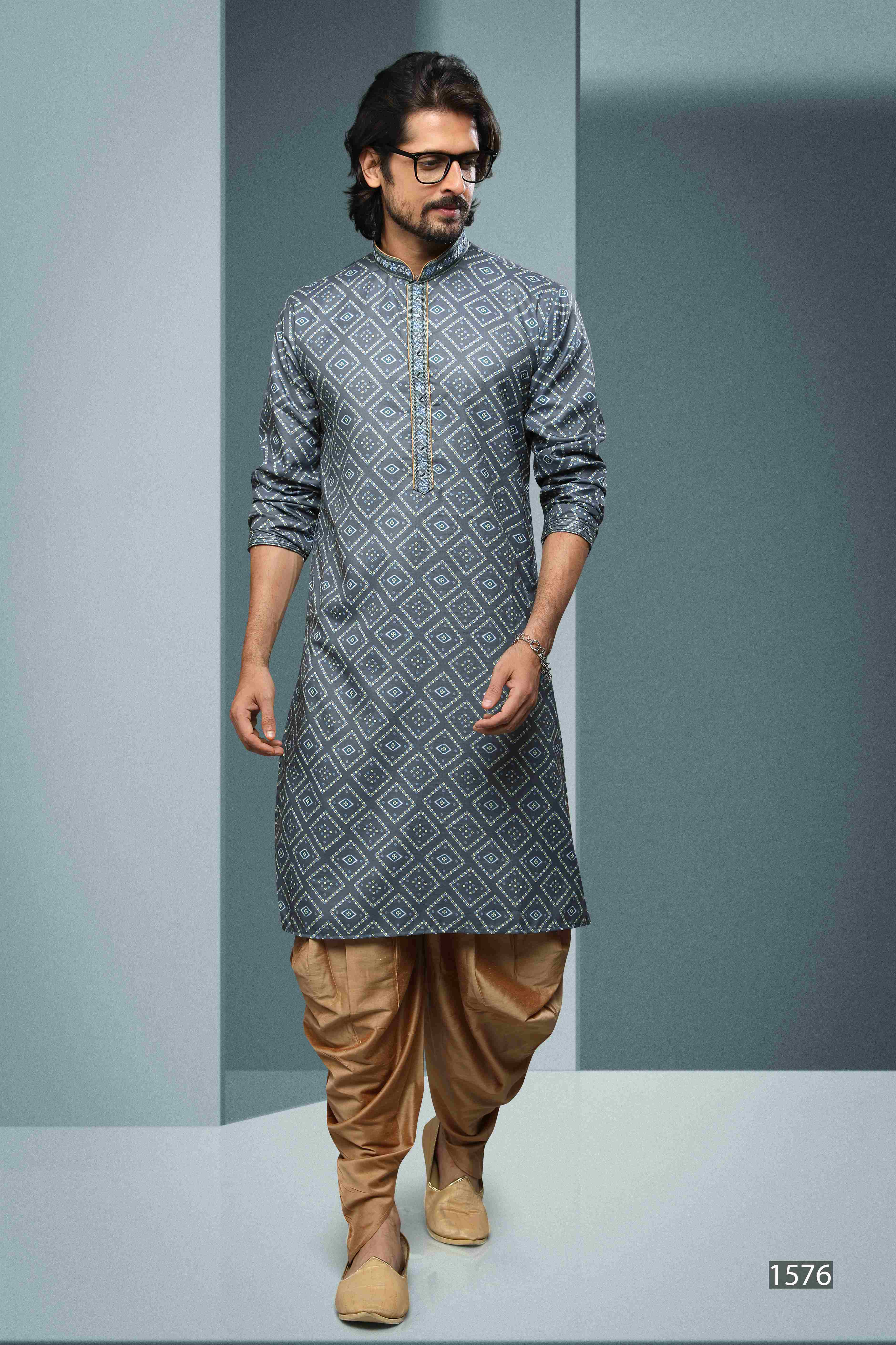 Raivat Ethnic Cotton Digital Print Mirror Work Kurta Pajama In Grey Colour | Grocsy