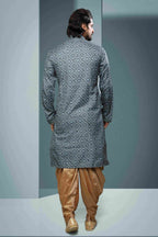 Raivat Ethnic Cotton Digital Print Mirror Work Kurta Pajama In Grey Colour | Grocsy