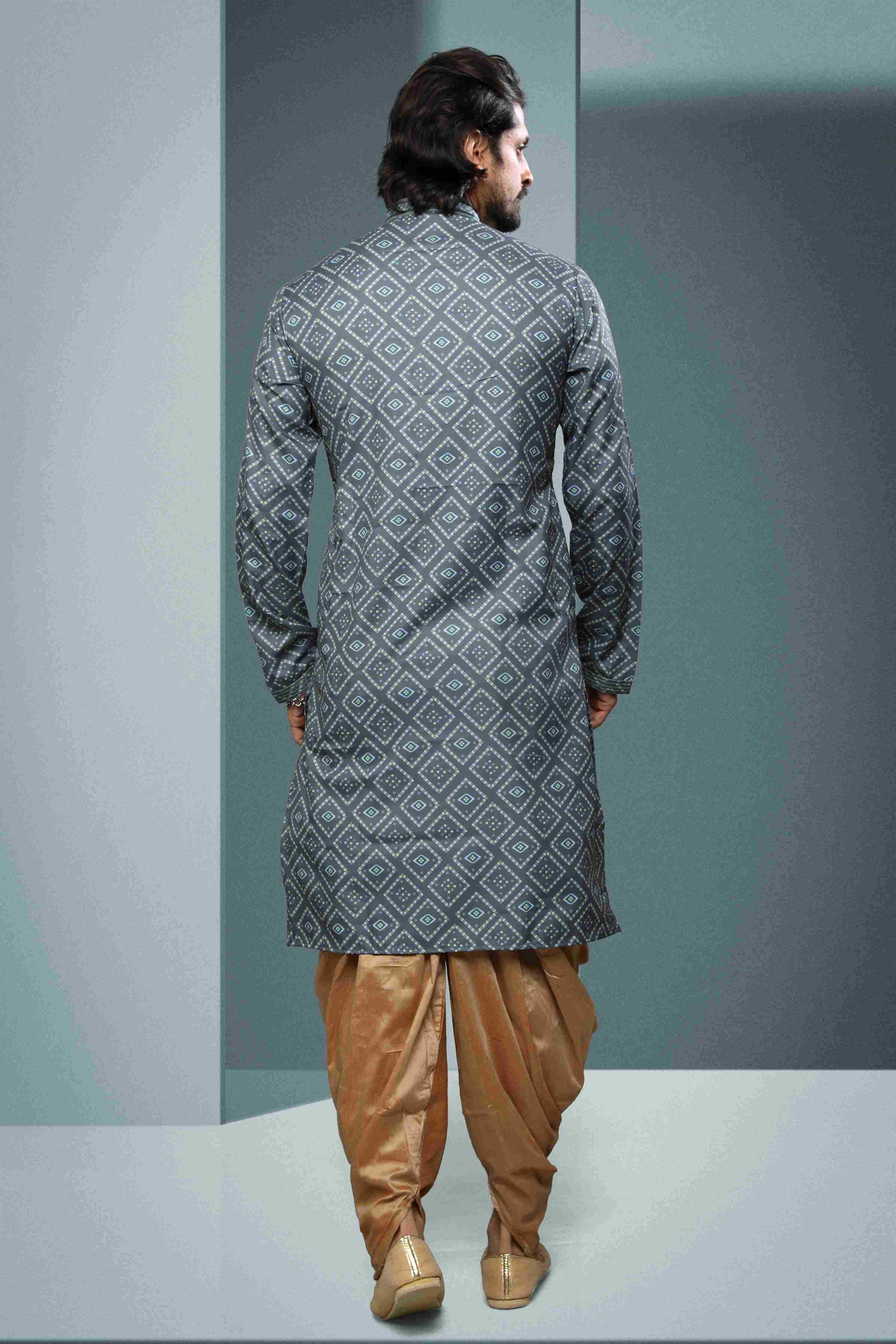 Raivat Ethnic Cotton Digital Print Mirror Work Kurta Pajama In Grey Colour | Grocsy