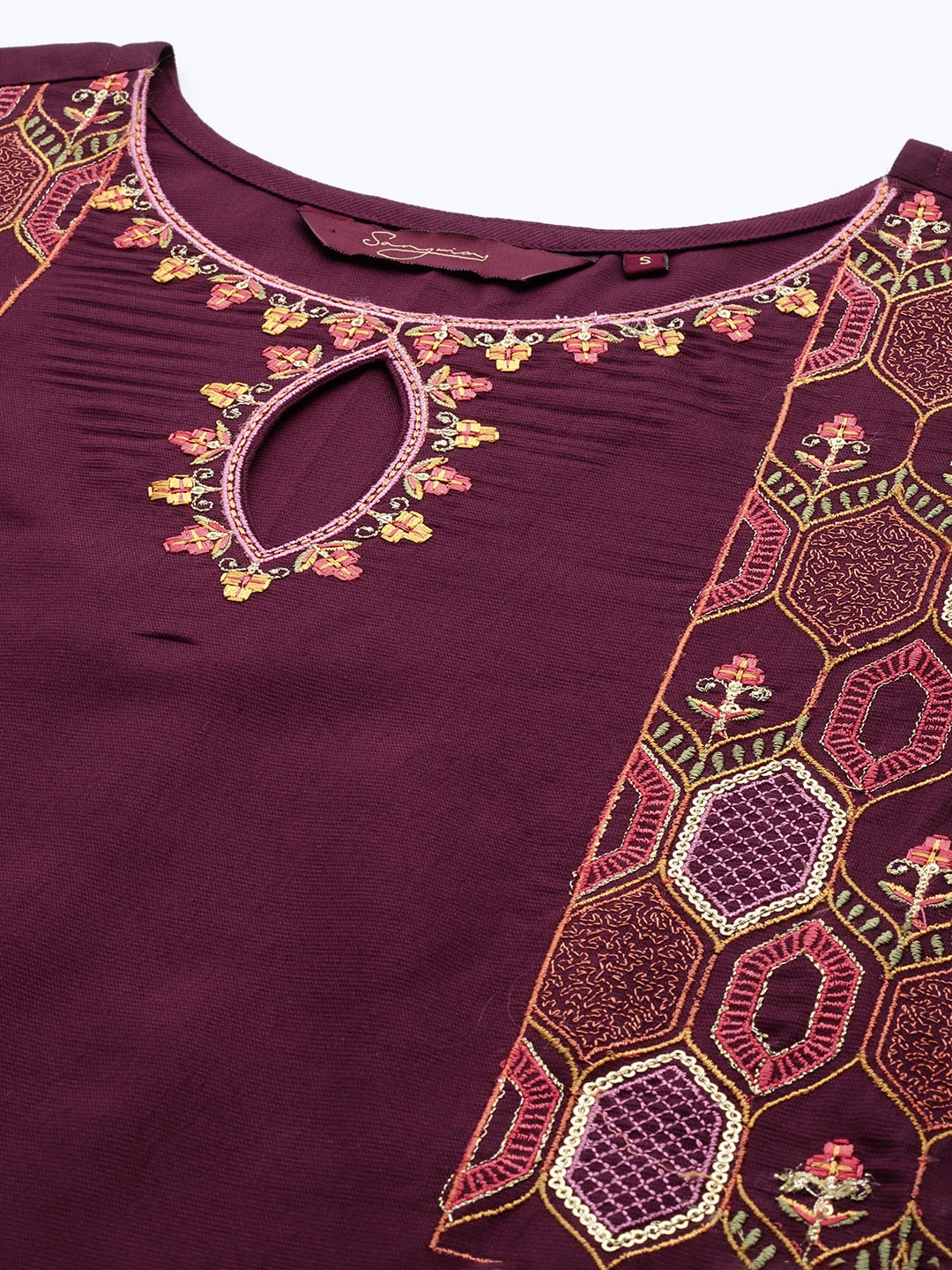 Sangria Women Floral Embroidered Regular Sequinned Kurta With Trousers & With Dupatta | Grocsy