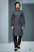 Raivat Ethnic Cotton Digital Print Mirror Work Kurta Pajama In Black Colour | Grocsy