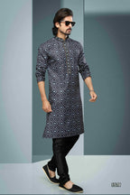 Raivat Ethnic Cotton Digital Print Mirror Work Kurta Pajama In Black Colour | Grocsy