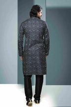 Raivat Ethnic Cotton Digital Print Mirror Work Kurta Pajama In Black Colour | Grocsy