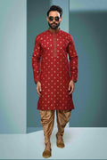 Raivat Ethnic Cotton Digital Print Pintux Work Kurta Pajama In Maroon Colour | Grocsy