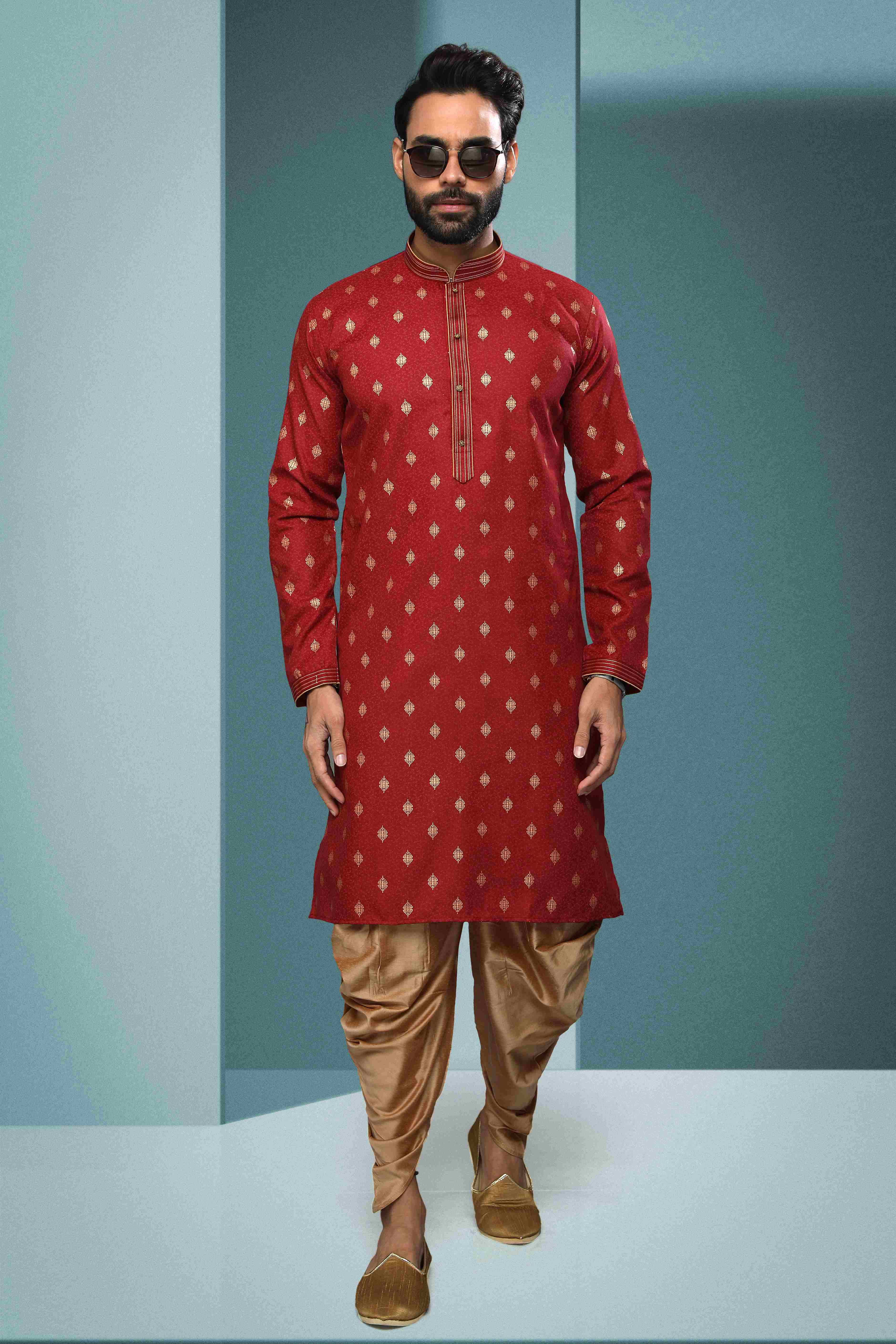 Raivat Ethnic Cotton Digital Print Pintux Work Kurta Pajama In Maroon Colour | Grocsy