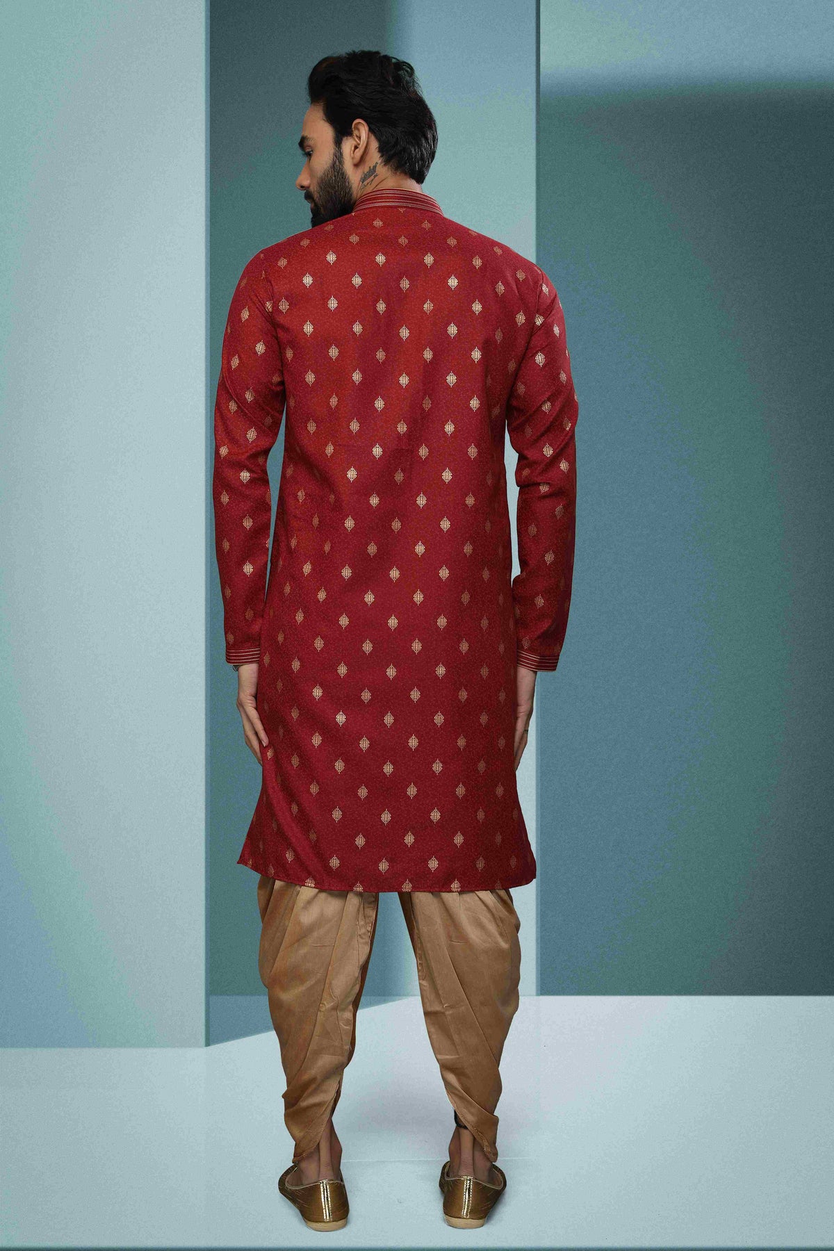 Raivat Ethnic Cotton Digital Print Pintux Work Kurta Pajama In Maroon Colour | Grocsy