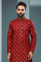 Raivat Ethnic Cotton Digital Print Pintux Work Kurta Pajama In Maroon Colour | Grocsy