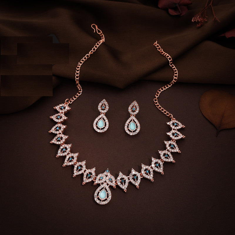 Tehzeeb Creations Sky Blue Colour Ad Studded Necklace Jewellery Set With Matching Earrings For Women And Girls | Grocsy