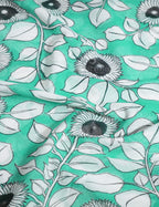Gleaming Sea Green Kalamkari Cotton Linen Printed Saree By Gayathri Reddy Designer Studio | Grocsy