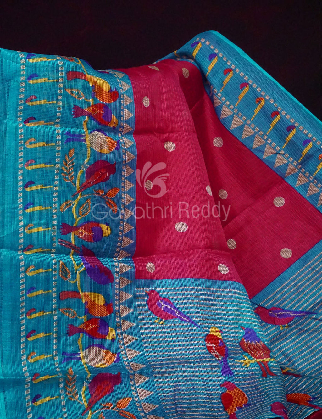 Rani Pink And Blue Printed Semi Soft Silk Kota Saree By Gayathri Reddy Designer Studio | Grocsy